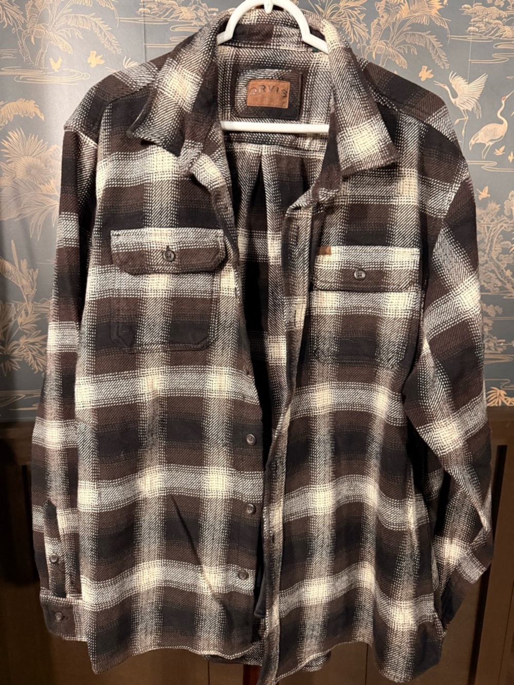 Orvis Brown and Cream Plaid Shirt Jacket